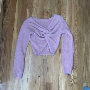 Pink cropped tied front sweater